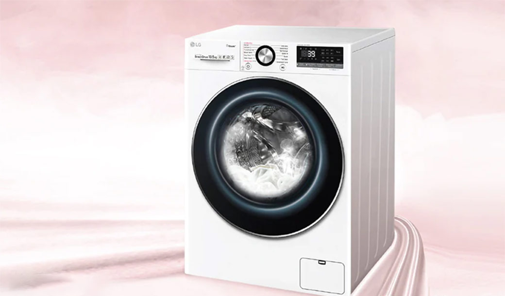 تصویری از نمای روبروی یک ماشین لباسشویی ال جی